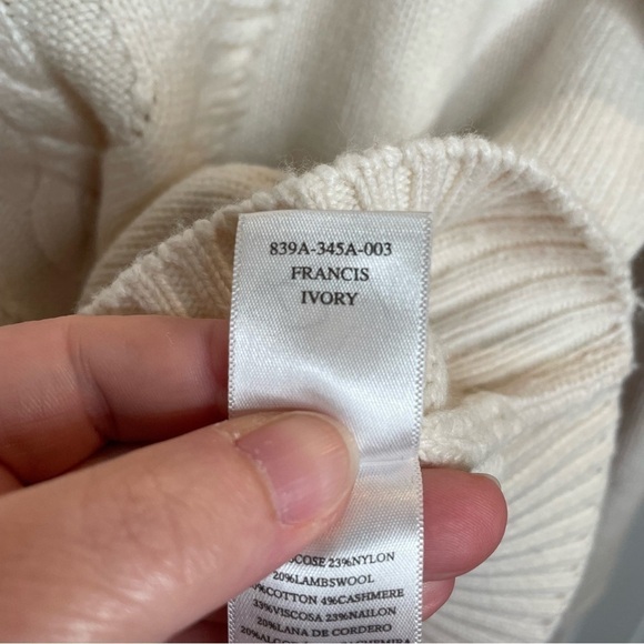 Rails Francis Pointelle Fringed Cable Knit Lambswool Cashmere Sweater in Ivory S - Picture 9 of 11